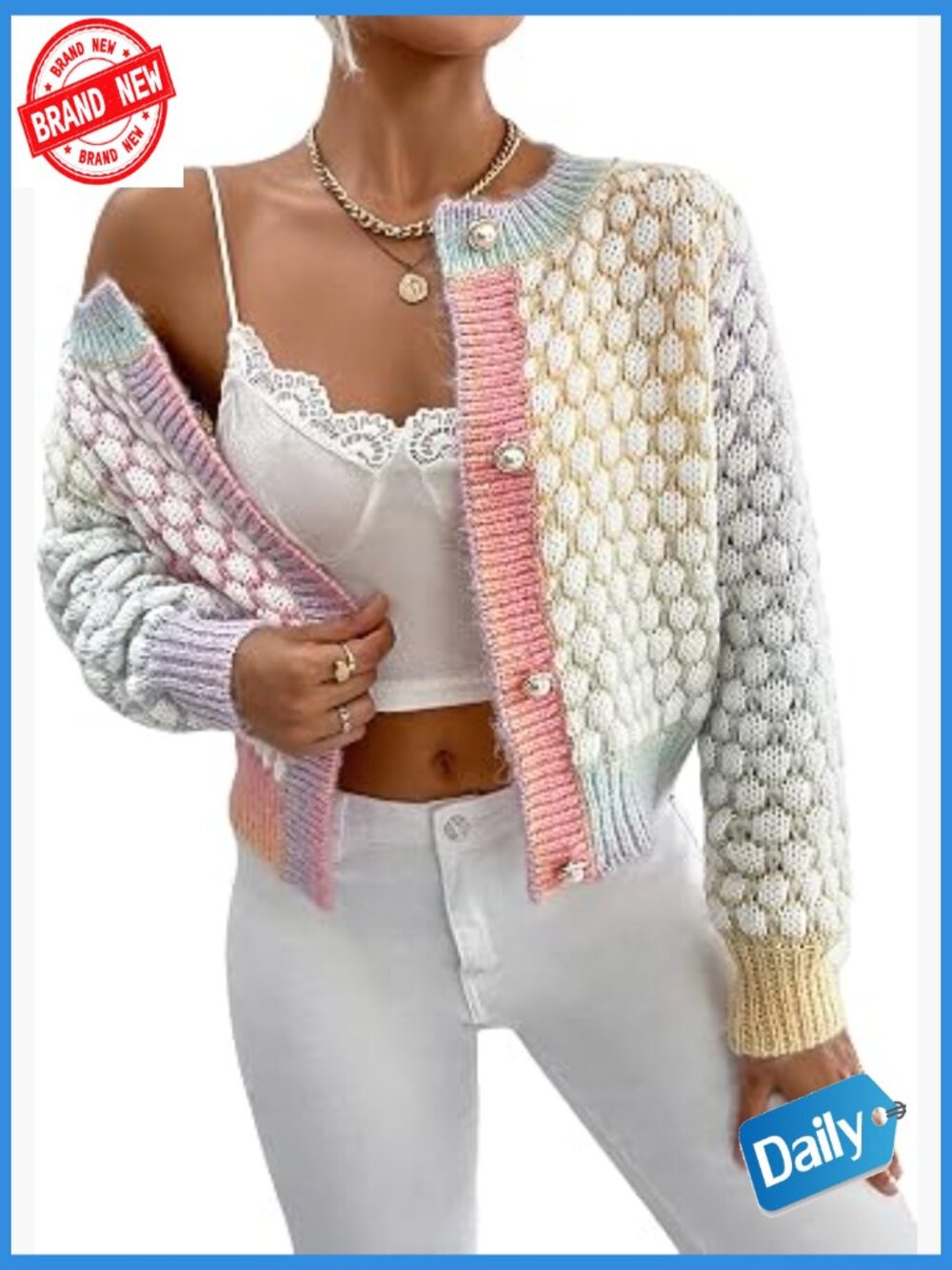 Cropped Tweed Cardigan Button Front Knit Jacket Fall Layering